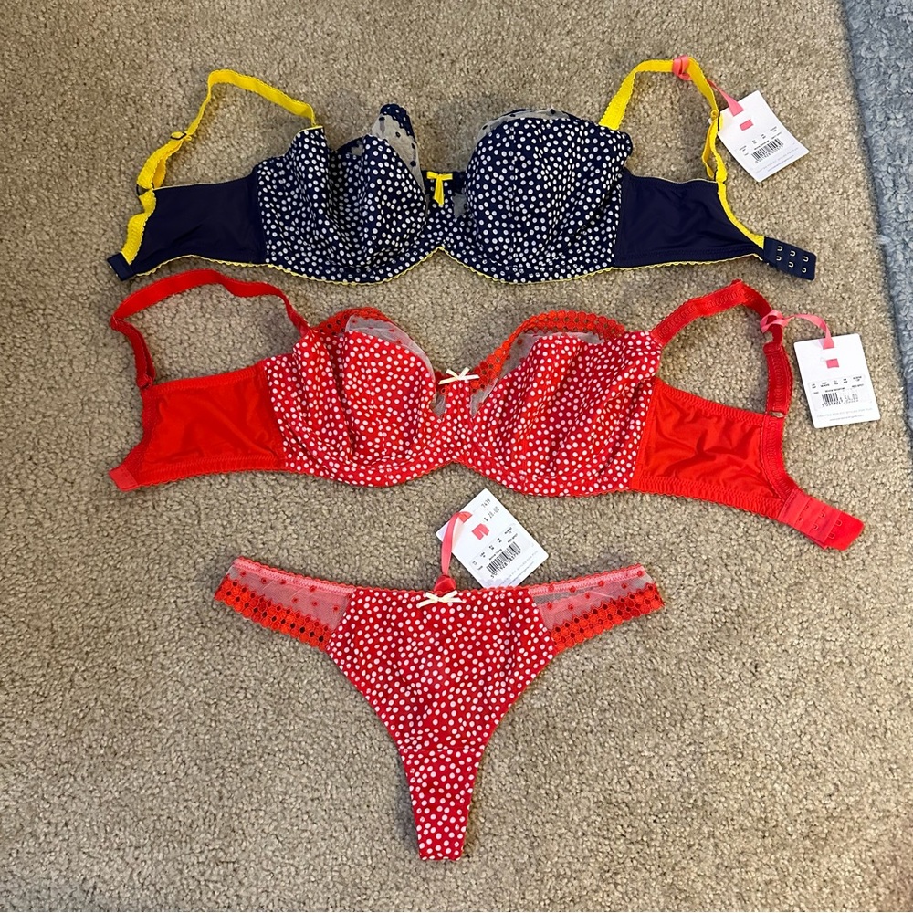 NWT Cleo by Panache Minnie Balconette Bras 34F and Thong M - set of 3